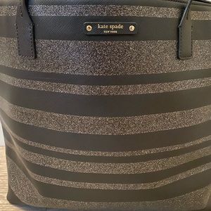 Kate Spade Black Striped Sparkle Tote